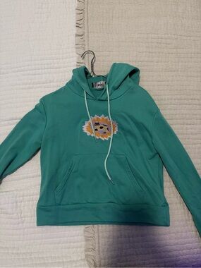 Cider Teal Hoodie Sweater with Embroidered Sun Patch